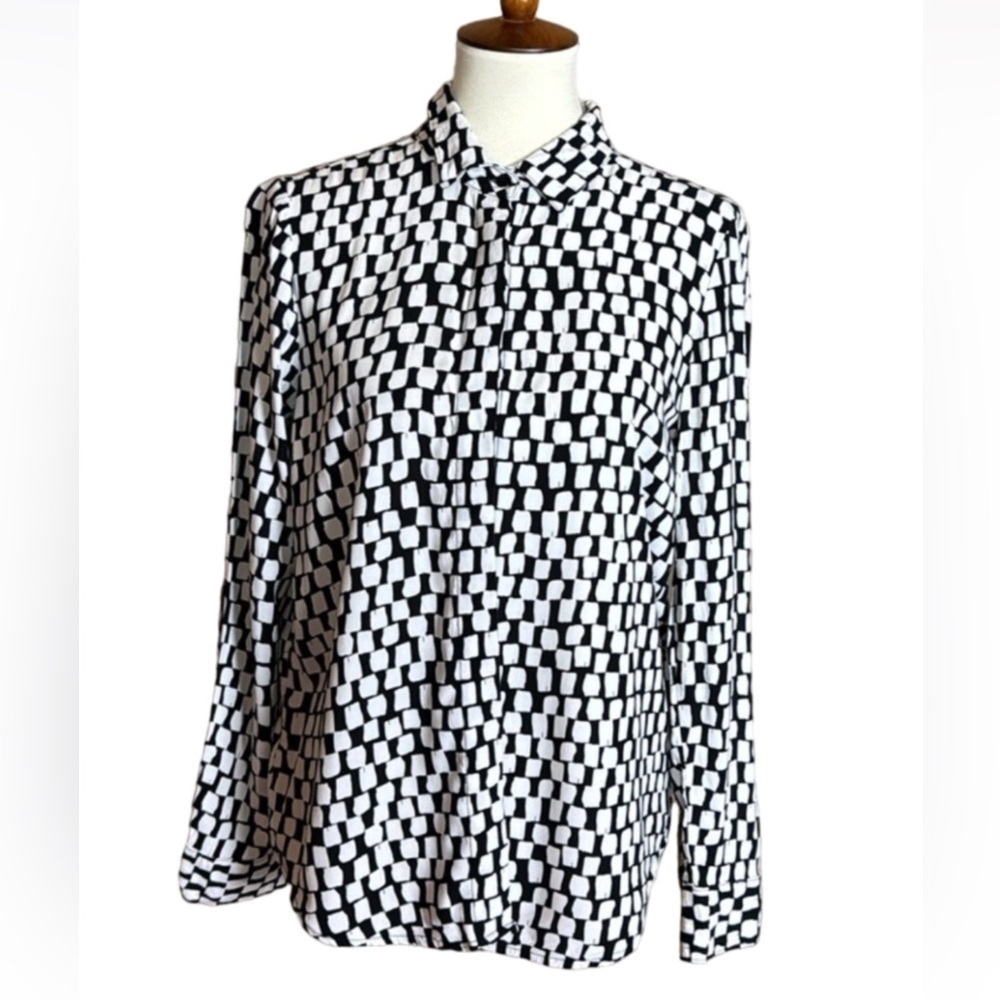 Alexander Jordan black and white print tunic blouse Size Medium